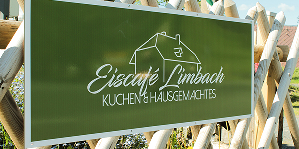 Schild Eiscafe Limbach am Zaun